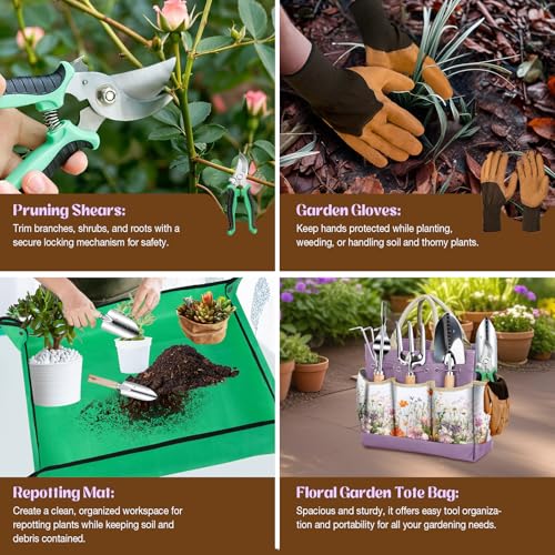Gardening Tool Set with Tote Bag Heavy-Duty Garden Tools Gardening Gift Purple