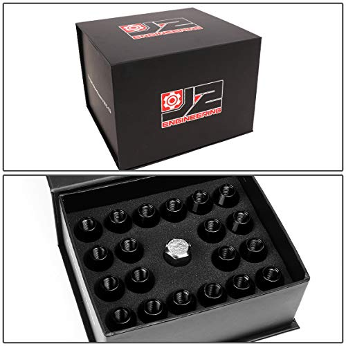 J2 Engineering 7075-T6 Aluminum M12 x 1.25 20Pcs 60mm Tall Open-End Lug Nut w/Adapter Key Black