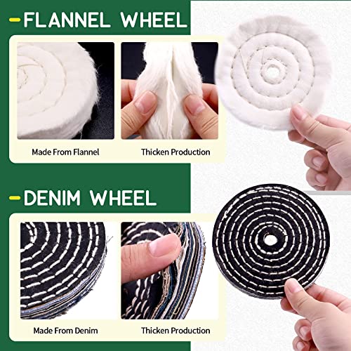 Keadic 18 Pcs 4 Inches Buffing Polishing Wheel Kit with Polish Compound Includes Cone/Column/Mushroom/T-Shaped Wheel Grinding Head with 1/4" Handle,Soft/Fine/Medium/Coarse/Rough Buffer Wheels with 1/2