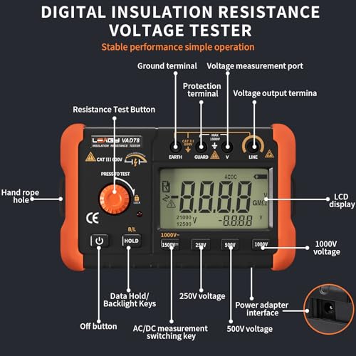 VICTOR VC60B+ Digital Insulation Resistance Tester Megohm Meter DC250/500/1000V AC750V Orange with Black by VICTOR