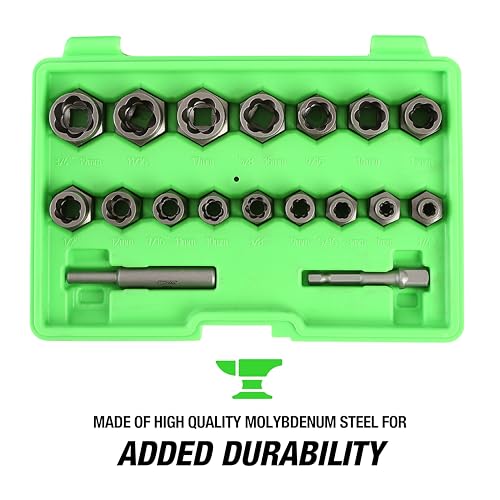 OEMTOOLS 23700 18Pc CrMo Impact Nut and Bolt Extractor Kit, Extractor Set Removes Stripped and Damaged Fasteners, 3/8” Drive Bolt Extractor Set, Impact Wrench Compatible