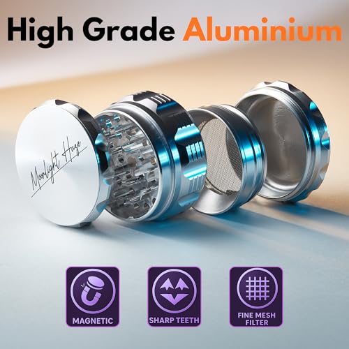 Moonlight Haze Premium 63mm Aluminium 4 Piece Metal Grinder & Jar
