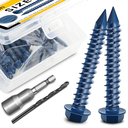 Mywish (20Sets) 1/4" x 1-1/4" Hex Head Lag Bolts & 30Pcs Concrete Screws 1/4 x 1-1/4", Slotted Hex Washer Head Masonry Screws Anchor Kit with 3/16 Drill Bit, Stucco Screws, Self Tapping Screws, Lag