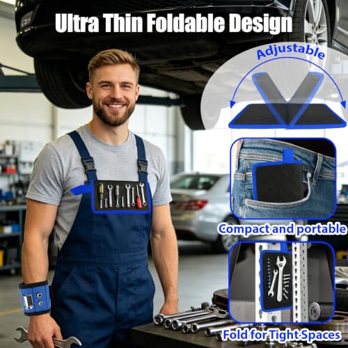 Foldable Magnetic Tool Mat & Wristband, Portable Organizer for Auto Repair Blue_2PK_Mat_Set