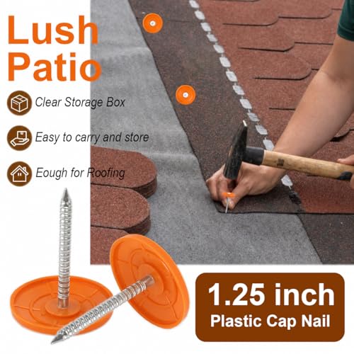 Plastic Cap Nails 1 1/4 Galvanized Nails for Roofing Felt Tar Paper 600 Ct Orange 600