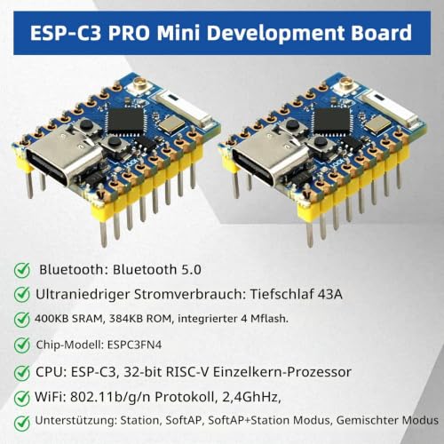 ESP32-C3 PRO Mini Development Board, ESP32-C3 Pro Mini Module Onboard ESP32-C3FH4 Chip WiFi Bluetooth ESP32 Development Board for Arduino Pack of 3