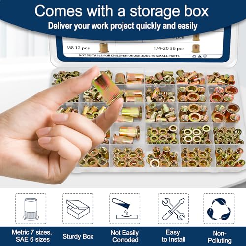 420 PCS Metric & SAE Rivet Nut Assortment Kit and 240 PCS SAE Rivet Nut Assortment Kit,UNC Rivnut Threaded Insert Nut Set,Zinc Plated Finish Carbon Steel Nutsert