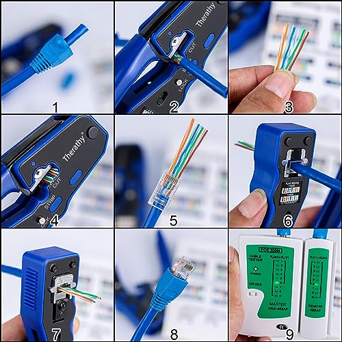 RJ45 Pass Through Crimp Tool Kit, Ethernet Crimping Tool for RJ45 Kit for Cat5/5e/6