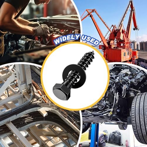 Zonon 50 Pcs 3/8'' X 2" Hex Head Lag Bolts Screws with Washers, Black 3/8'' X 2"