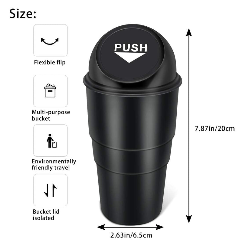 Car Garbage Can with Lid, Leakproof Vehicle Automotive Cup Holder Car Trash Can, Small Trash Bin for Automotive Office Home Kitchen(Black, 1) Black