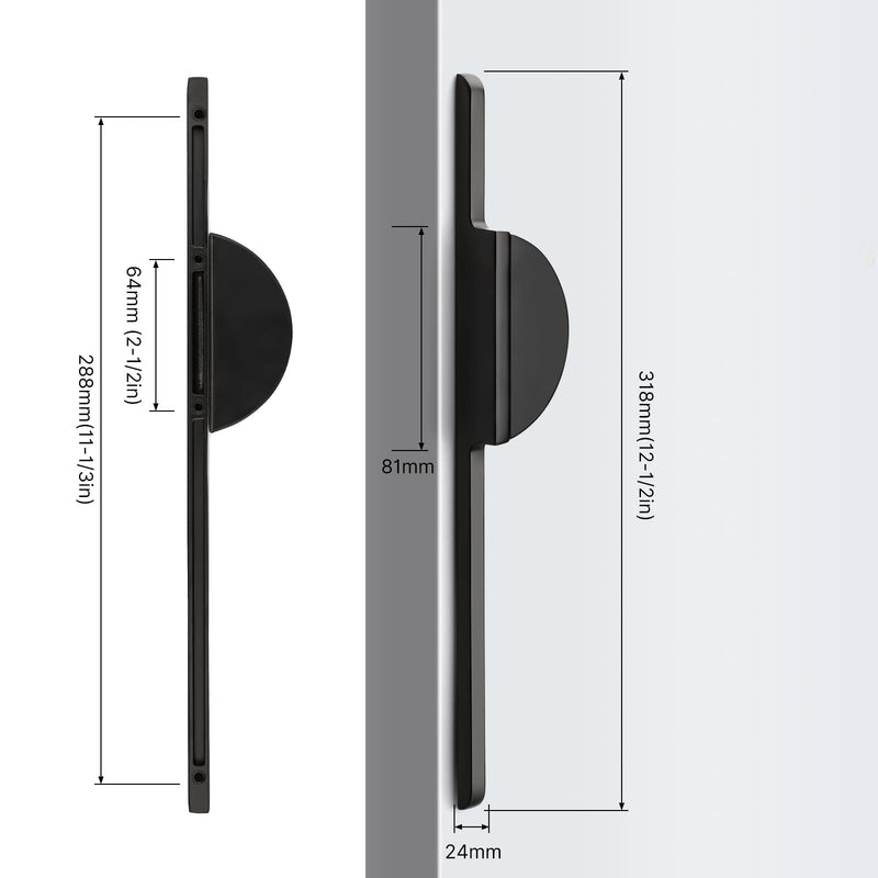 Rergy Cabinet Handles Half Moon Door Pulls and Knobs，2Pack Back 11-1/3inch Hole Center, Decorate Hardware for Kitchen Zinc Alloy Furniture for Dresser Drawer 11.3"/288MM Hole Center(Half Moon Shape) Black 2