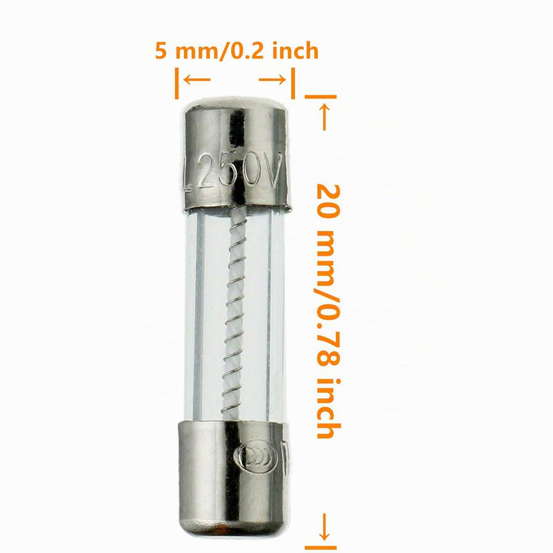 T2AL250V Pack of 20 5 x 20 mm Slow Melt Glass Fuses 2A 250V 0.2 x 0.78 Inch Time Delay Fuses T2A