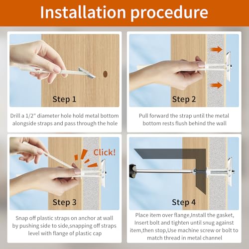 Drywall Anchor with Included Bolts and Washers for 1/4”-20,Toggle Bolt,Heavy Duty Hollow Drywall Anchors for TV Mounting Kit, Hollow-Wall Anchors Screws Kit That Hold 270 Lbs-40PCS 40