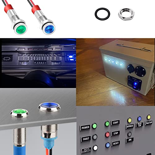 RUNCCI-YUN Pack of 10 12V-24V 12 mm 1/2 Inch LED Metal Indicator Light Waterproof Signal Lamp LED Panel Installation Indicator Light (Green × 5 Blue × 5)
