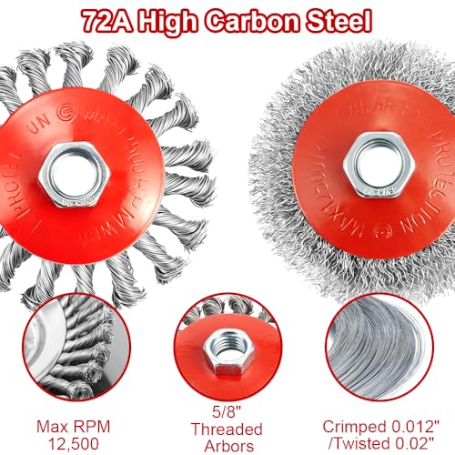 7-Pack Wire Wheel Brush for 4-1/2" Angle Grinder, Knotted & Crimped 7