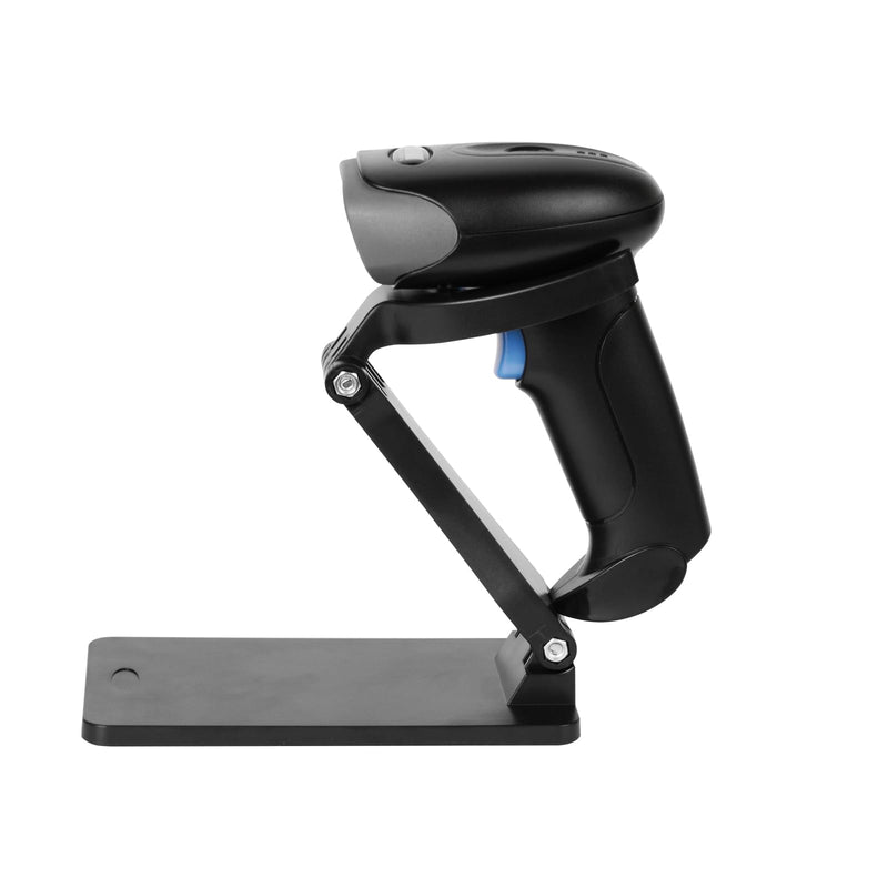 QR Code Scanner with Foldable Stand, 1D 2D Barcode Scanner 2.4G Wireless & USB Wired Connection, Handheld CMOS Image Bar Code Reader for Warehouse Library Supermarket
