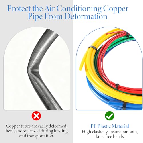 SHENLIU 4 Pcs 4M Conditioning Copper Tubing Pipe Extension 1/4" 1/2" 3/8" 5/8" Built-in Copper Tube Bending Strip Air Conditioning Pipe Bender Kit PE AC Coppers Tube Bending Strip