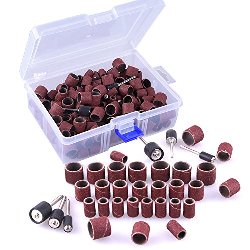 AUSTOR 252 Pieces Sanding Drum Kit with Free Box Including 240 Pieces Drum Sander Nail Sanding Band Sleeves and 12 Pieces Drum Mandrels for Dremel Rotary Tool.