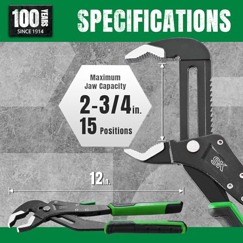 SK 12'' Quick Adjust Water Pump Pliers, SureGrip V-Jaw Groove Joint Pliers 12" Quick Adjust Groove Joint Pliers