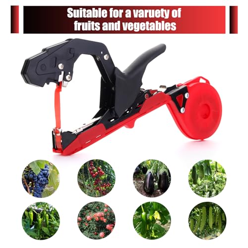 Plant Tying Machine,Plant Vine Tying Machine Tool with 10000pcs Staples 20 Rolls Tape Plant Tape Gun for Grapes Raspberries Tomatoes and Vining Vegetables Tying Tool(red), 8018-1