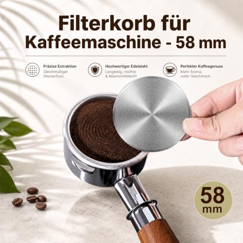 KEPEAK Puck Screen 58 mm, 3-piece set for 58 mm espresso portafilters | 58 mm stainless steel puck screen, 0.2 mm ultra-thin, reusable, ideal for home baristas.