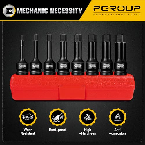 8 PCS 1/2 Inch Drive Allen Impact Socket Set, Metric Hex Socket 6 mm to 19 mm, Master Impact Grade Cr-Mo Steel with Heavy Duty Storage Case