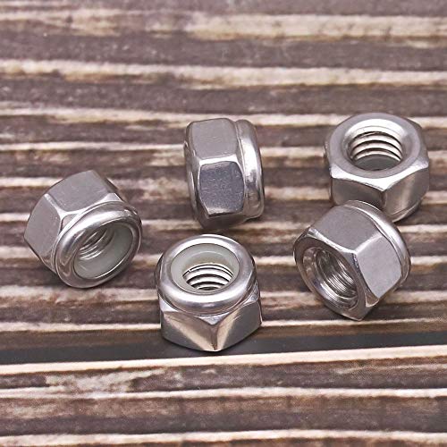 1/4"-20 Nylon Lock Nuts, 304 Stainless Steel (18-8) Hex Insert Locknuts, UNC Coarse Thread, Anti-Vibration for Automotive & Home Repair, 200 Pack 1/4"-20