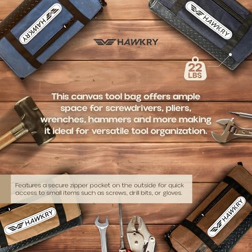 HAWKRY Canvas Tool Pouch Set (4 Pack) – Heavy Duty Tool Organizer Bags with Zipper, Durable Small Tool Bags for Electricians, Contractors, Mechanics and Hardware Storage White Blue, Brown, Blue, Beige