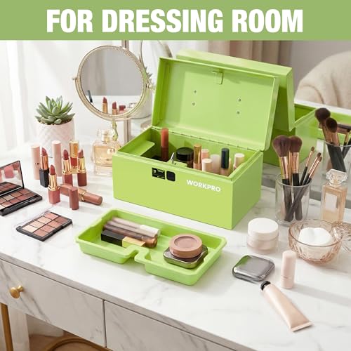 WORKPRO 10.8" Mini Metal Tool Box with Removable Tray Macaron Green