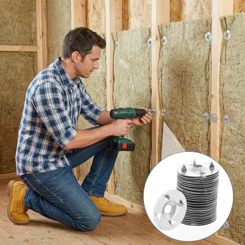 600 Pcs Foam Board Fasteners Washers, 1-1/8 Inch Metal Washers for Insulation Fixing Hardware, Galvanized Steel Washer for Fastening Installation with Cut Resistant Gloves