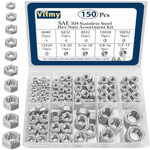 130 Pcs Metric Hex Nuts Assortment Kit and 150pcs SAE Hex Nuts Assortment Kit,304 Stainless Steel Standard Nut for Bolt