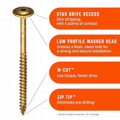 GRK Fasteners #8 x 2-1/2" Low-Profile Cabinet Washered Screws, 330 PCS Brass #8 x 2-1/2" 200