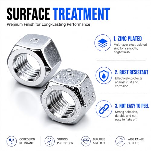 50Pcs 1/2-13 Hex Nuts Carbon Steel Hardware Nuts 50