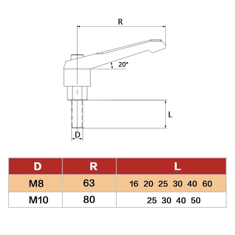 Clamping Lever 1 Piece M10 Male Thread 25-50 mm Adjustable Handle Clamping Lever Hex Socket Drive for Mechanical Engineering, Tool Making (M10 x 50)