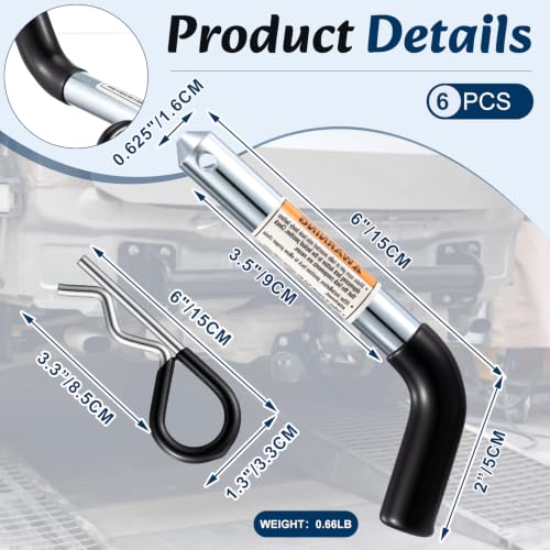 6 Pcs Trailer Hitch Pin Clip 5/8 Inch Steel for 2" Receiver 6
