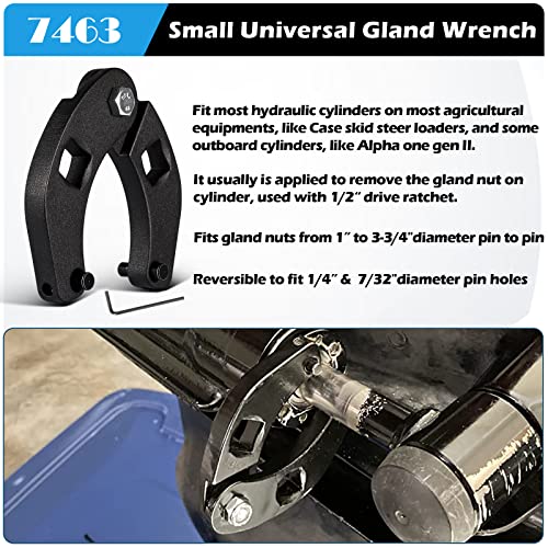 Sunluway 1266 Adjustable Gland Nut wrench & 7463 Small Adjustable Gland Nut Wrench Universal for Hydraulic Cylinders on Most Farm & Construction Equipment, Remove Gland Nuts Easily 1266+7463 Set