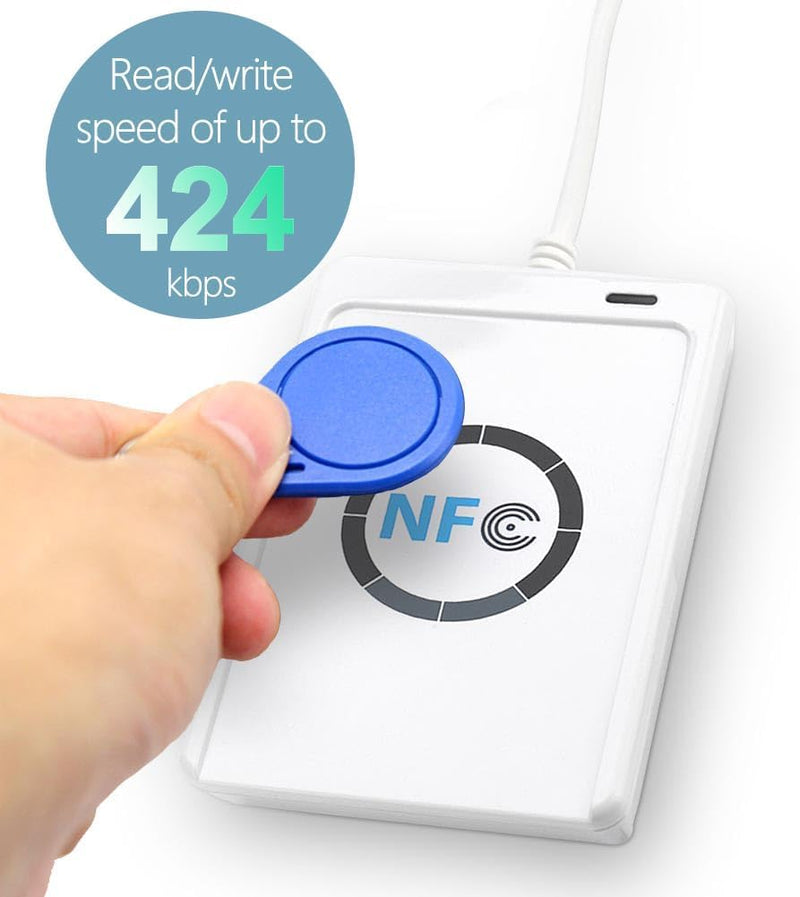 DEWIN USB NFC Reader, ACR122U NFC Reader Writer and 5 ISO 14443A/B IC Cards, White