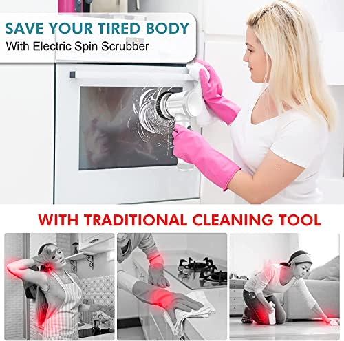Electric Spin Scrubber, Waterproof Electric Cleaning Brush with 5 Replaceable Brush Heads, Rechargeable Scrub Brush Bathroom Shower Scrubber Cleaning Tool for Bathtub Sink Tile Grout Stove Cooker Dish