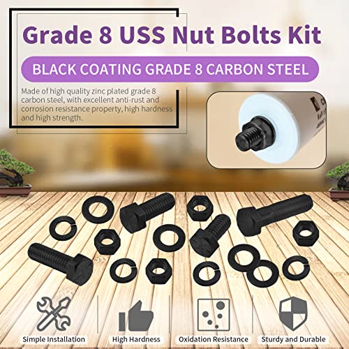 Swpeet 240Pcs 1/4-20 5/16-18 3/8-16 12 Sizes Black Zinc Finish Carbon Steel Grade 8 USS Nut Bolts Assortment Kit, Heavy Duty Bolt Nut and Washer Assortment Coarse Thread Hex Head Cap Screws Bolt