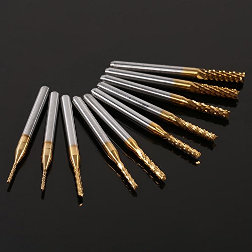 Oumefar 10Pcs End Mill Set 1mm 1.5mm 2mm 2.5mm 3mm - High Strength Cemented Carbide CNC Drill Milling Cutter 1/8" Shank Spiral Milling Cutter for PCB Machine