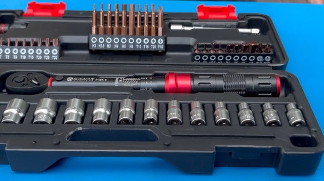 SUERCUP 3-25Nm 1/4" Torque Wrench 50 PCS Set 1/4" 3-25N.m 50PCS