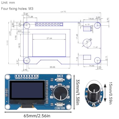 EC11 Rotary Encoder + 1.3 inch OLED Display White Integrated Module SH1106 IIC Interface with Confirm/Return Button,with Pin Header Connecting Cables for Project Experiment DIY 0.96 inch OLED