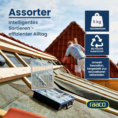 Raaco Assorter Tool Box Organizer Set (Total 2-Pack) – Medium – 18-Slot & 9-Slot Storage Boxes with Lid, Polypropylene (PP), Stackable Organizer for Screws, Nuts, Bolts & Small Parts