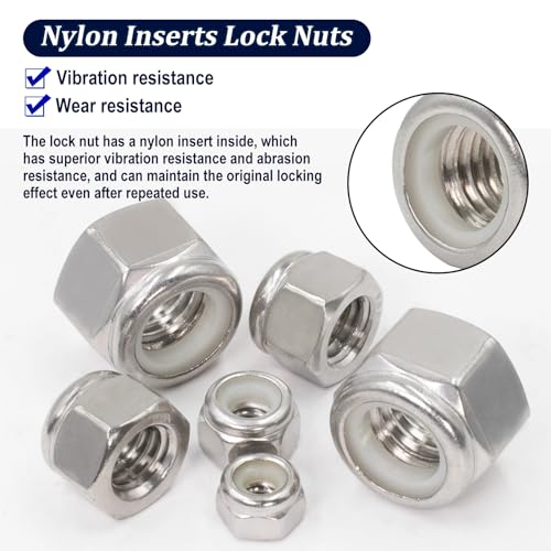 ZQZ 345Pcs SAE Hex Nut & Lock Nuts Assortment Kit (#4-1/2) Hardware Nut Set SAE Hex Nuts & Locknuts Assortment;345 PCS