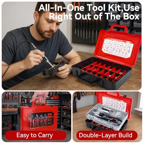 Threaded Inserts Set 60W Nut Inserts Tool Kit Digital Soldering Iron with Adjustable Temperature 392°F–932°F, M2 M3 M4 M5 M6 Heat Insert Tips with Suitcase for 3D Printing DIY Plastic Repair Tool