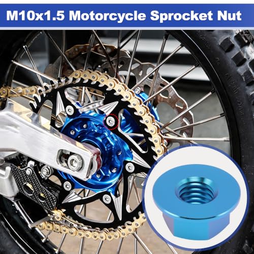 5 Pcs GR5 Titanium Flanged Hex Head Sprocket Nut M10x1.5 Lake Blue