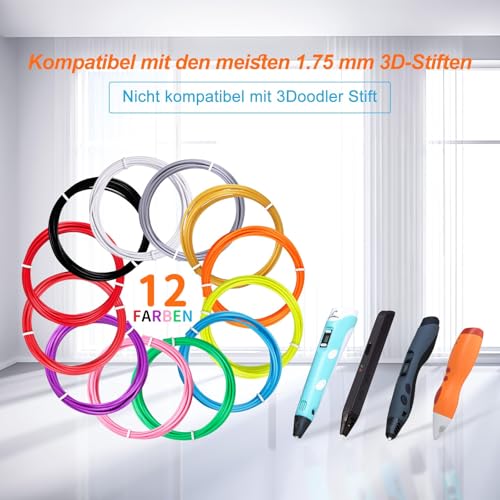 Kretrum 3D Pen Filament, 18 Colours, 1.75 mm, 72m (236 Feet), PLA, 0.24 kg
