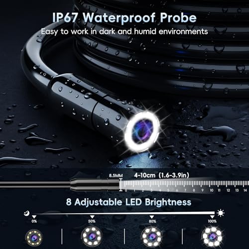 SKYBASIC Industrial Endoscope Borescope Camera with Light, 4.3'' HD Digital Handheld Waterproof Sewer Tools Snake Inspection Camera with 8 LED Lights 32.8FT Semi-Rigid Cable, Cool Gift Gadgets for Men