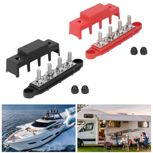 Set of 2 Power Distribution Block M8 Screw Connection 4-Pin Busbar 48V 250A DC for Car Boat Marine