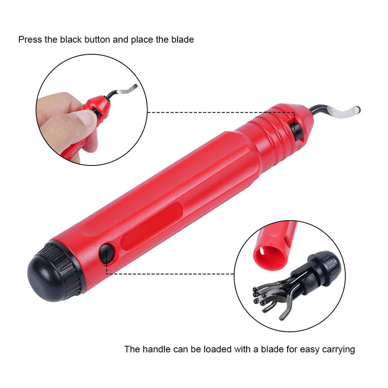 flintronic deburring tool universal, hand deburring tool with 10 replacement blades, 360° rotating blade cutting tool for 3D printers, plastic, aluminum and stainless steel (1 tool + 10 blades) #2 red